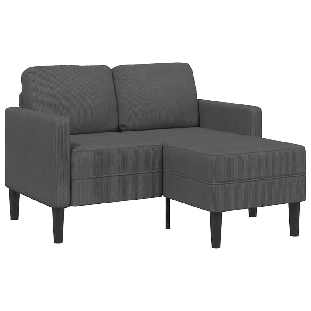 L-Shaped Sofa Grey Linen 125cm 2-Seater with Chaise Lounge