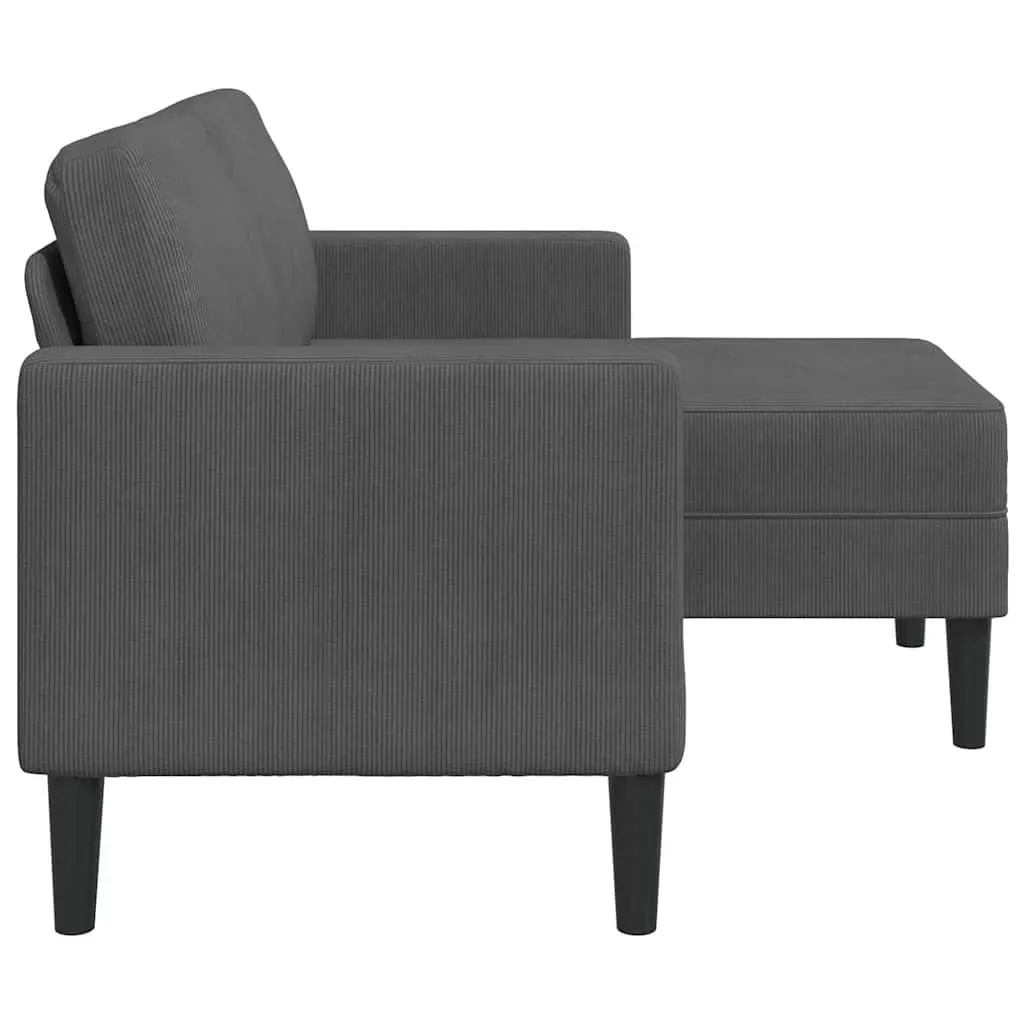 L-Shaped Sofa Grey Linen 125cm 2-Seater with Chaise Lounge