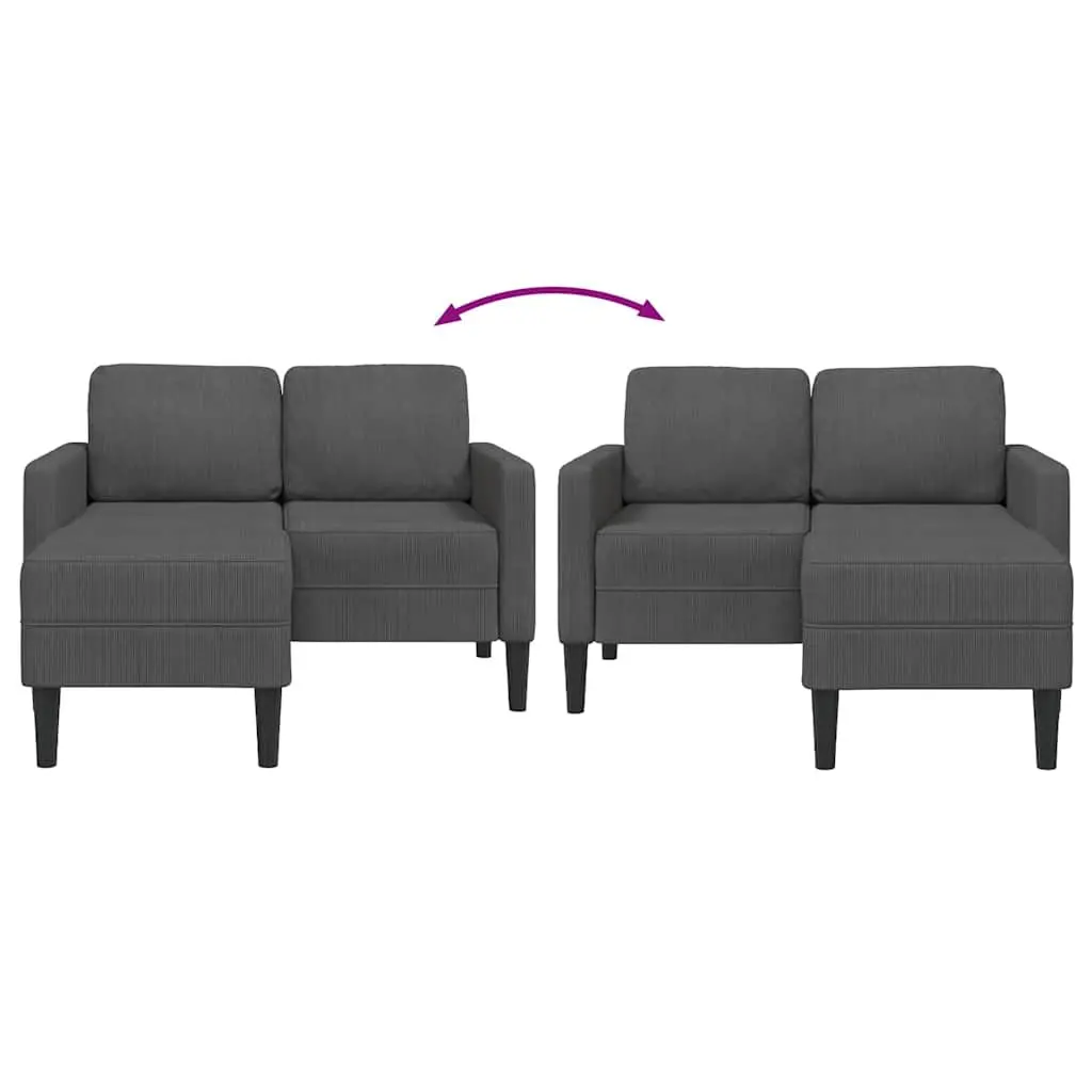 L-Shaped Sofa Grey Linen 125cm 2-Seater with Chaise Lounge
