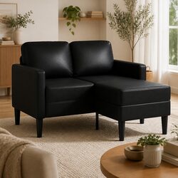 Chic L-Shaped 2-Seater Sofa with Chaise Lounge in Black