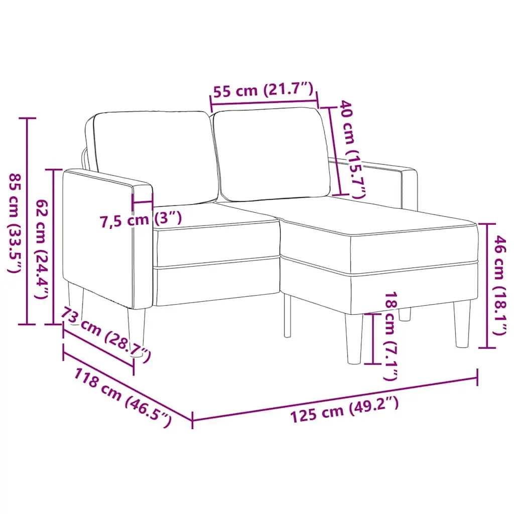 L-Shaped 2-Seater Sofa with Chaise Lounge Corner Couch Black Faux Leather