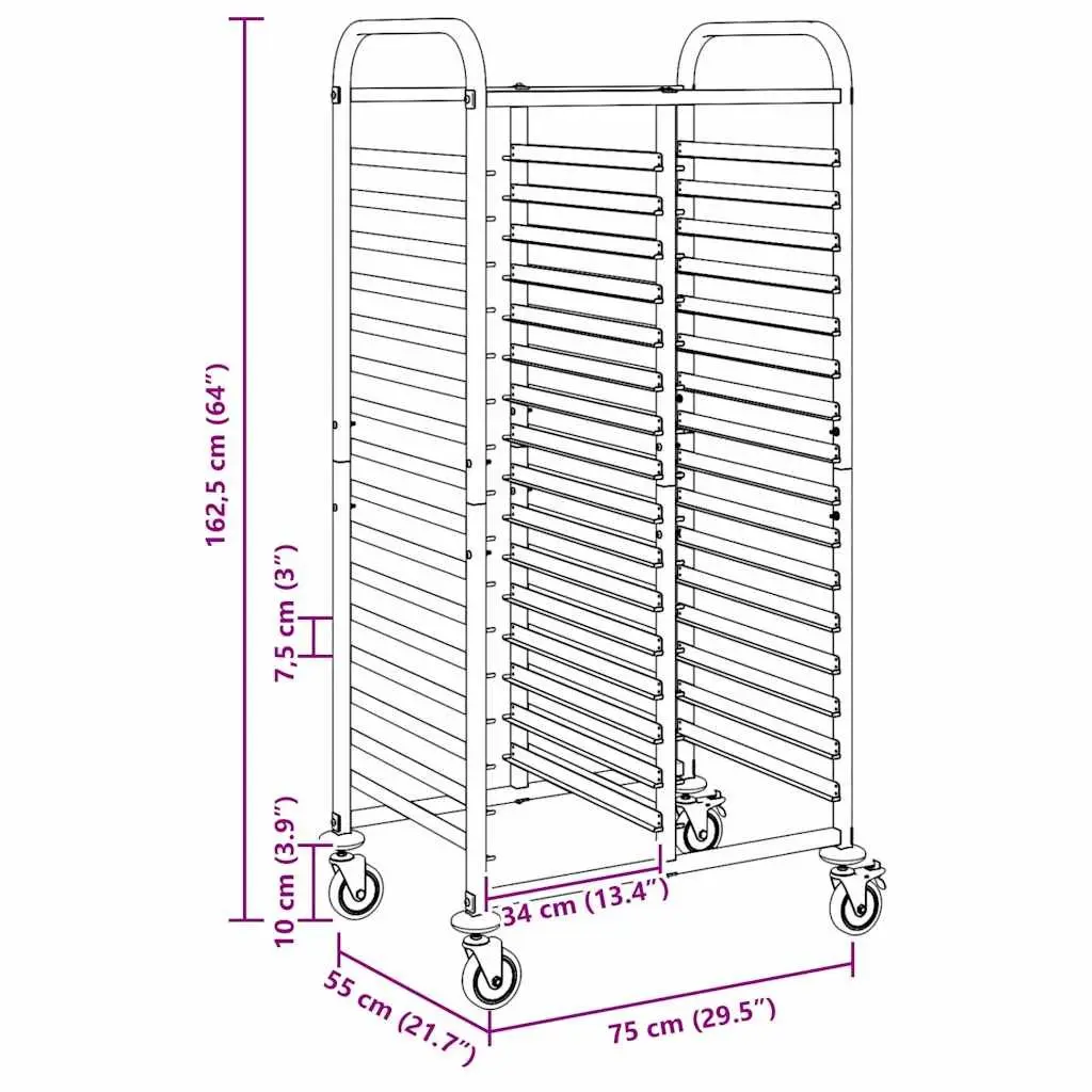 Tray Trolley Stainless Steel 75 x 55 x 162.5 cm Kitchen Catering