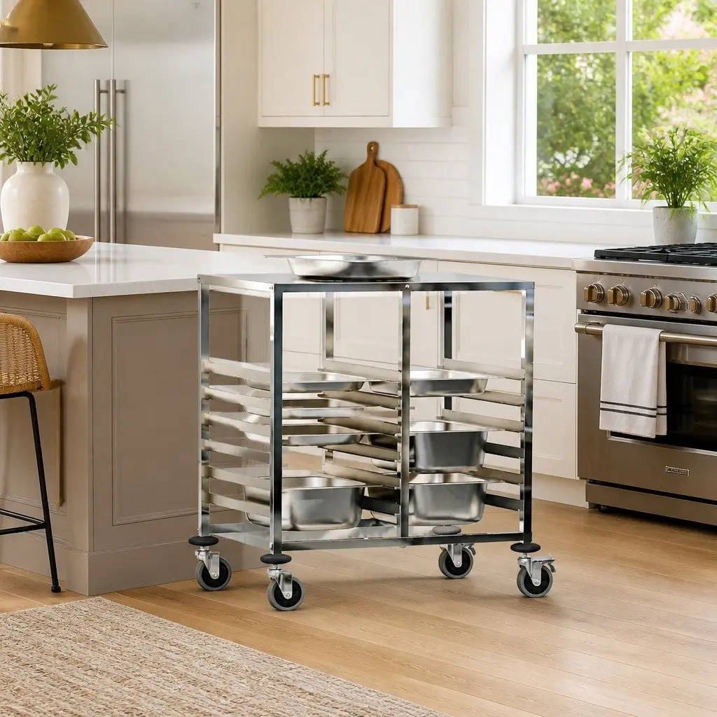 Tray Trolley Kitchen Dining Service Cart Stainless Steel Silver 75 x 55 x 87 cm