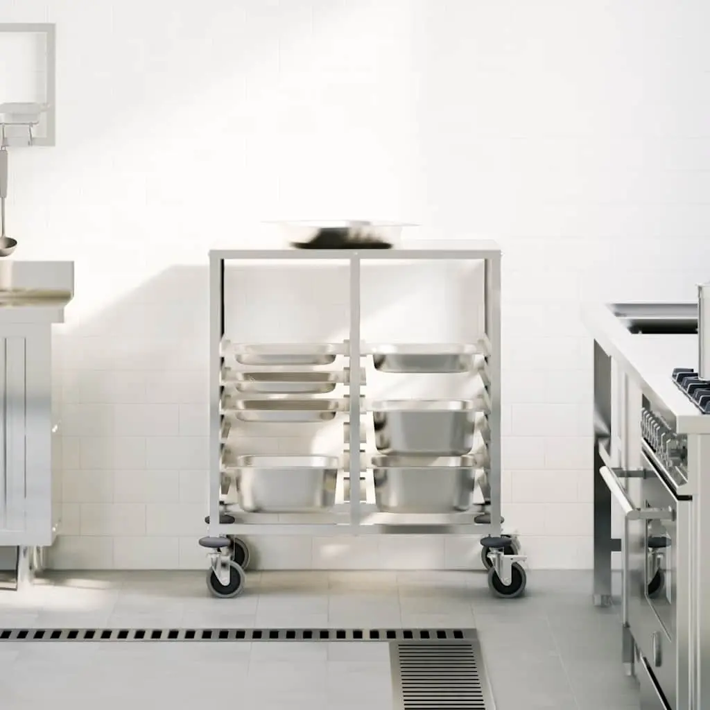Tray Trolley Kitchen Dining Service Cart Stainless Steel Silver 75 x 55 x 87 cm