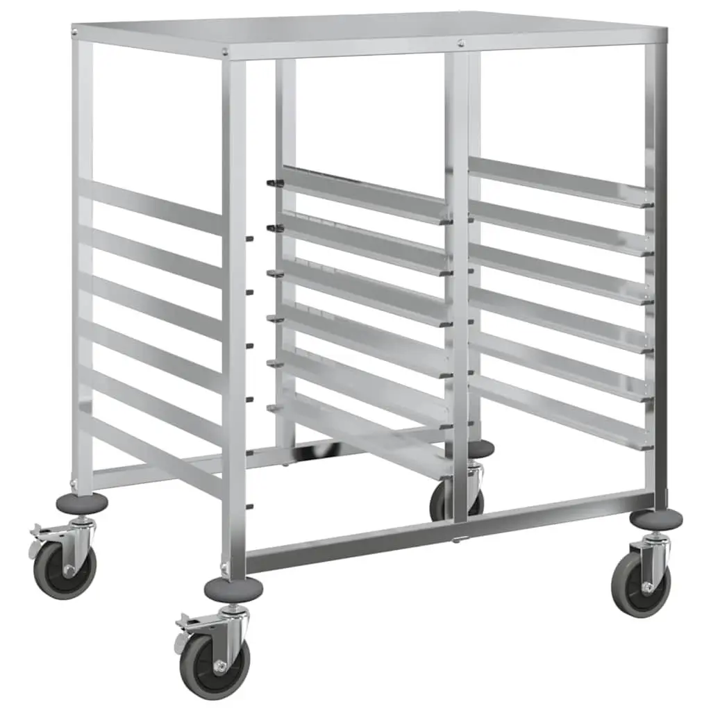 Tray Trolley Kitchen Dining Service Cart Stainless Steel Silver 75 x 55 x 87 cm