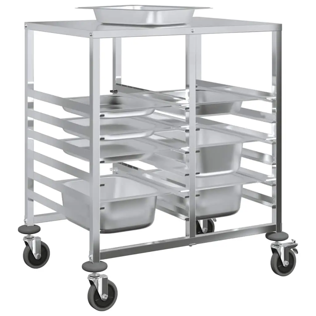 Tray Trolley Kitchen Dining Service Cart Stainless Steel Silver 75 x 55 x 87 cm