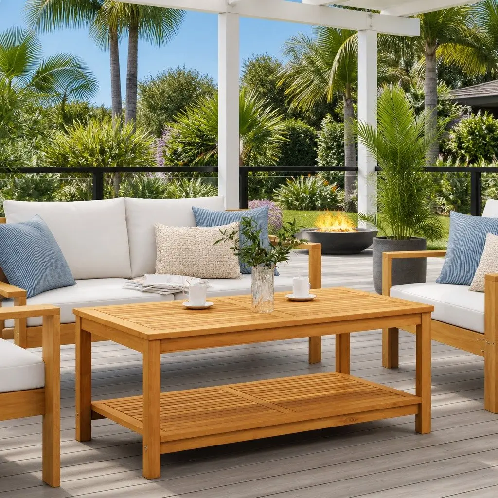 Acacia Wood Side Table for Indoor and Outdoor Use 110cm