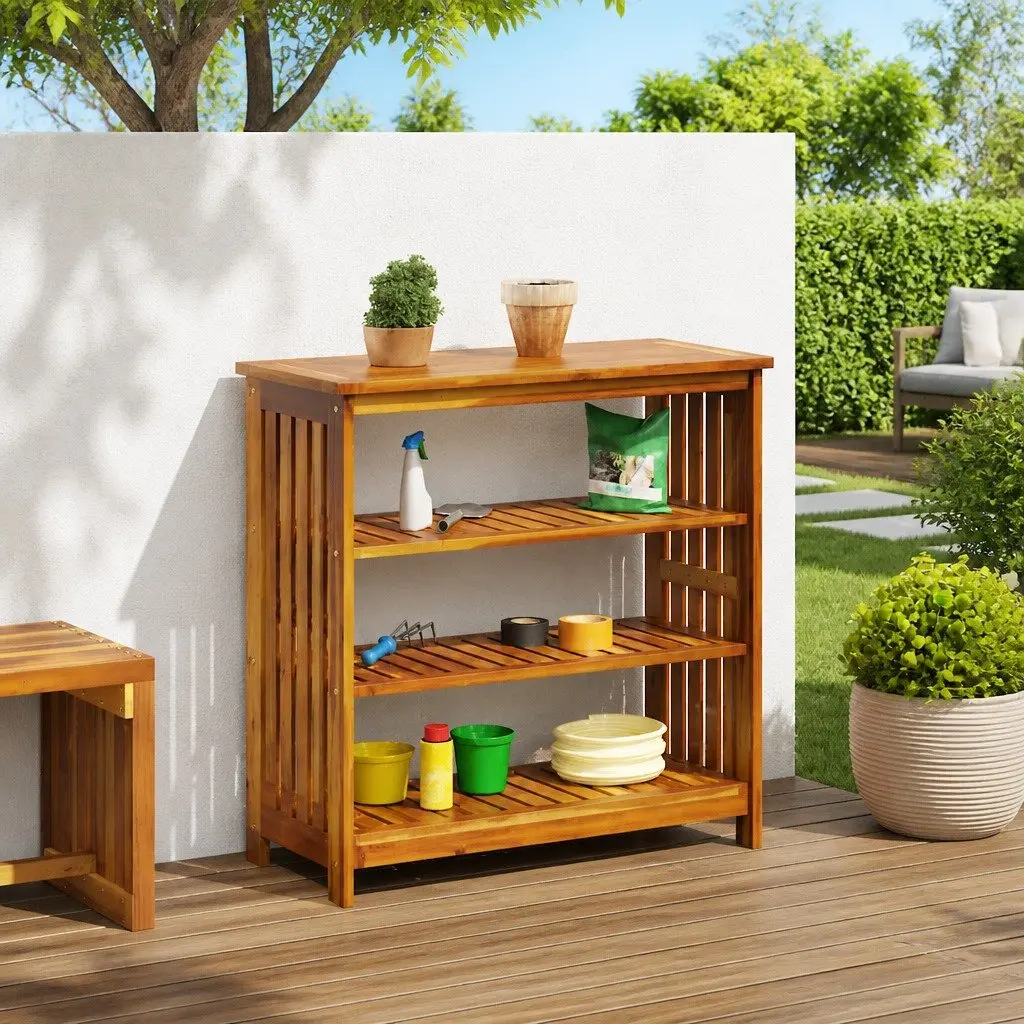 Outdoor Solid Wood Garden Storage Cabinet 90x40x90cm