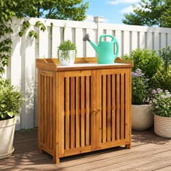 Outdoor Solid Acacia Wood Garden Storage Cabinet