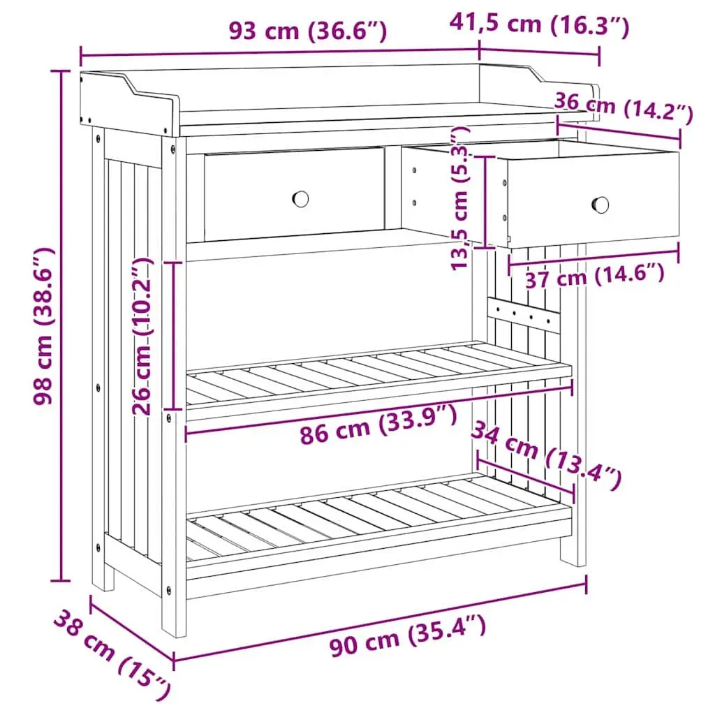 Outdoor Storage Cabinet Brown Solid Acacia Wood 93 x 41.5 x 98cm Garden Furniture