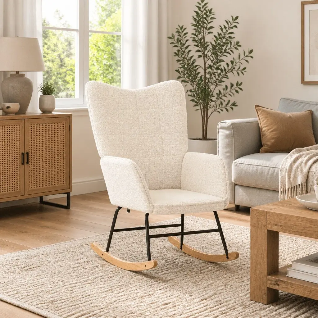 Rocking Chair Cream Sherpa Fabric Modern Armchair Living Room Bedroom Furniture