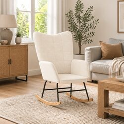Cream Sherpa Fabric Rocking Chair for Modern Living