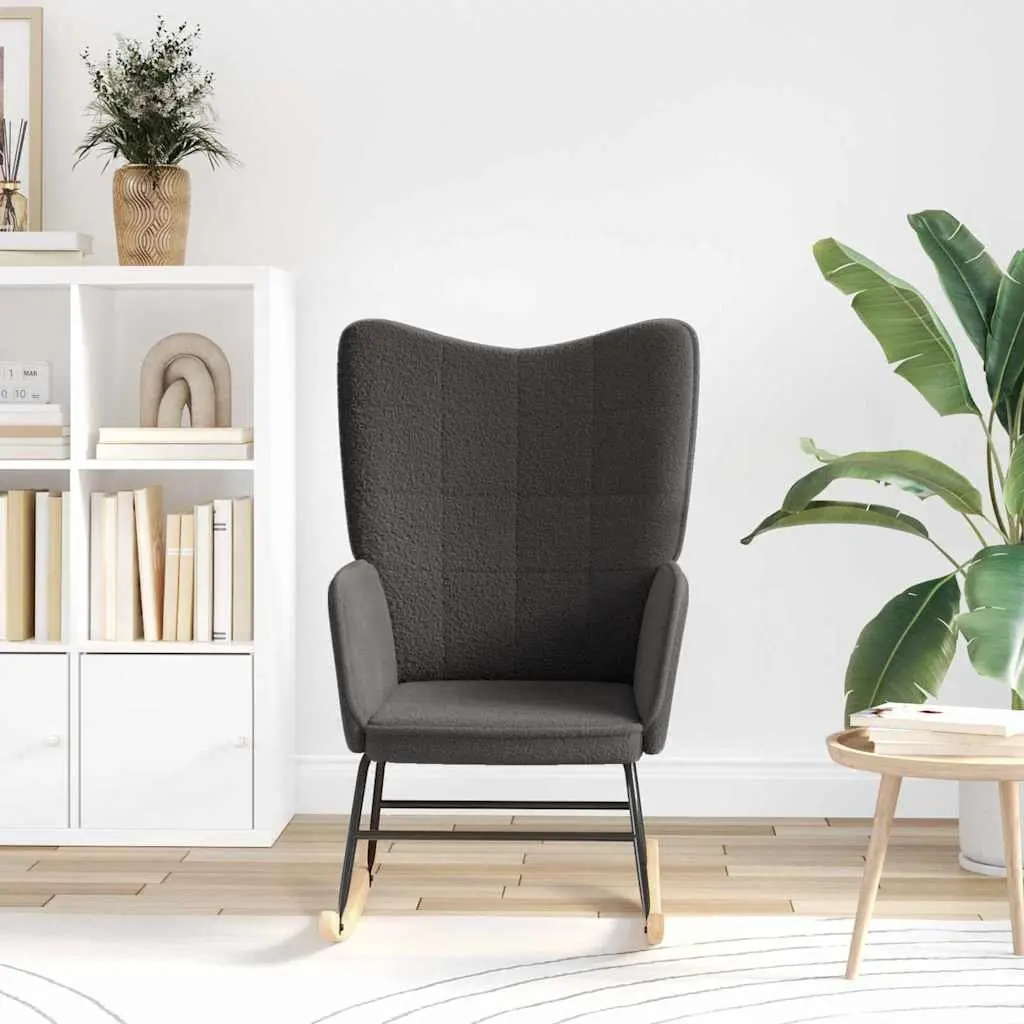 Rocking Chair Grey Sherpa Fabric Padded Armrests Living Room Bedroom Office