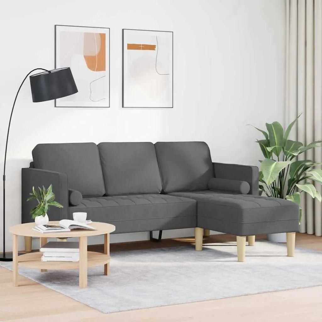 Modern Modular Sofa Set with Cushions Grey Polyester Sectional Couch Living Room