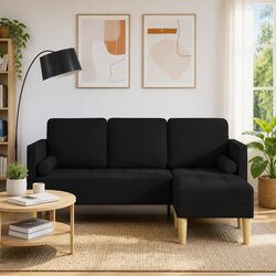 Cozy Modular Sofa Set with Cushions in Black Polyester