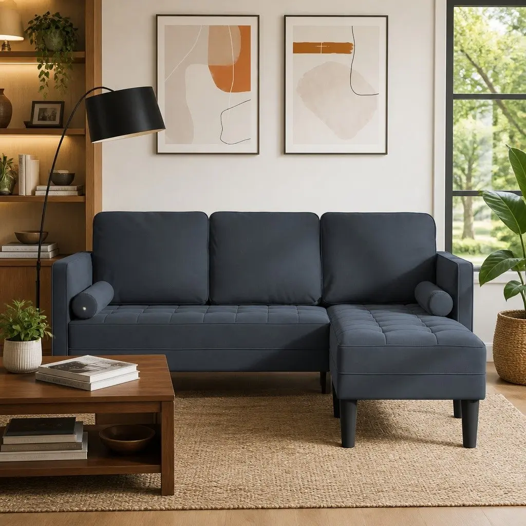 Grey Modular Sofa Set with Cushion Modern Living Room Furniture Compact Design