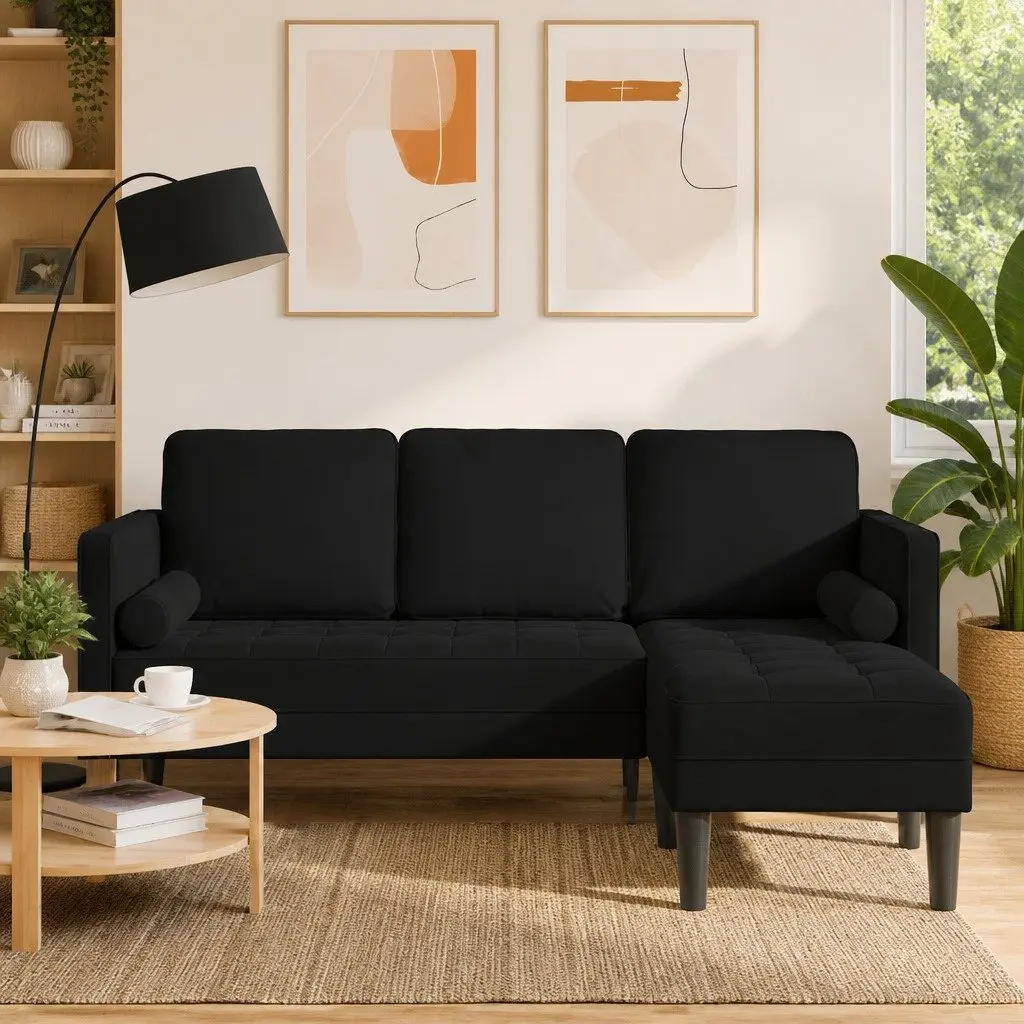 Modular Sofa Set Black Modern Sectional Couch Polyester Velvet