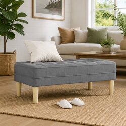 Light Grey Modern Bench Ottoman with Cushion