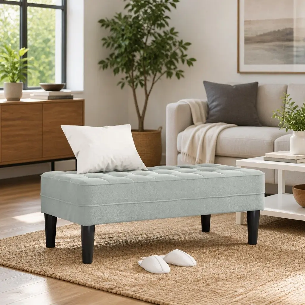 Light Grey Velvet Bench Ottoman for Living Spaces