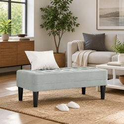 Light Grey Velvet Bench Ottoman for Living Spaces