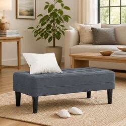 Dark Grey Velvet Bench Ottoman with Cushion 113 x 57 x 39 cm