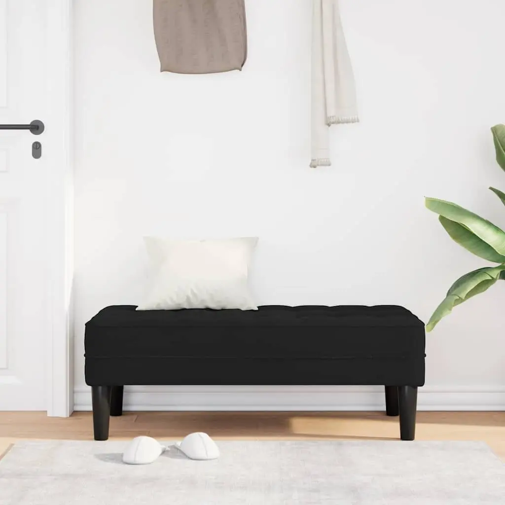 Black Velvet Bench with Cushion Ottoman Seating Plywood Legs Modern Furniture