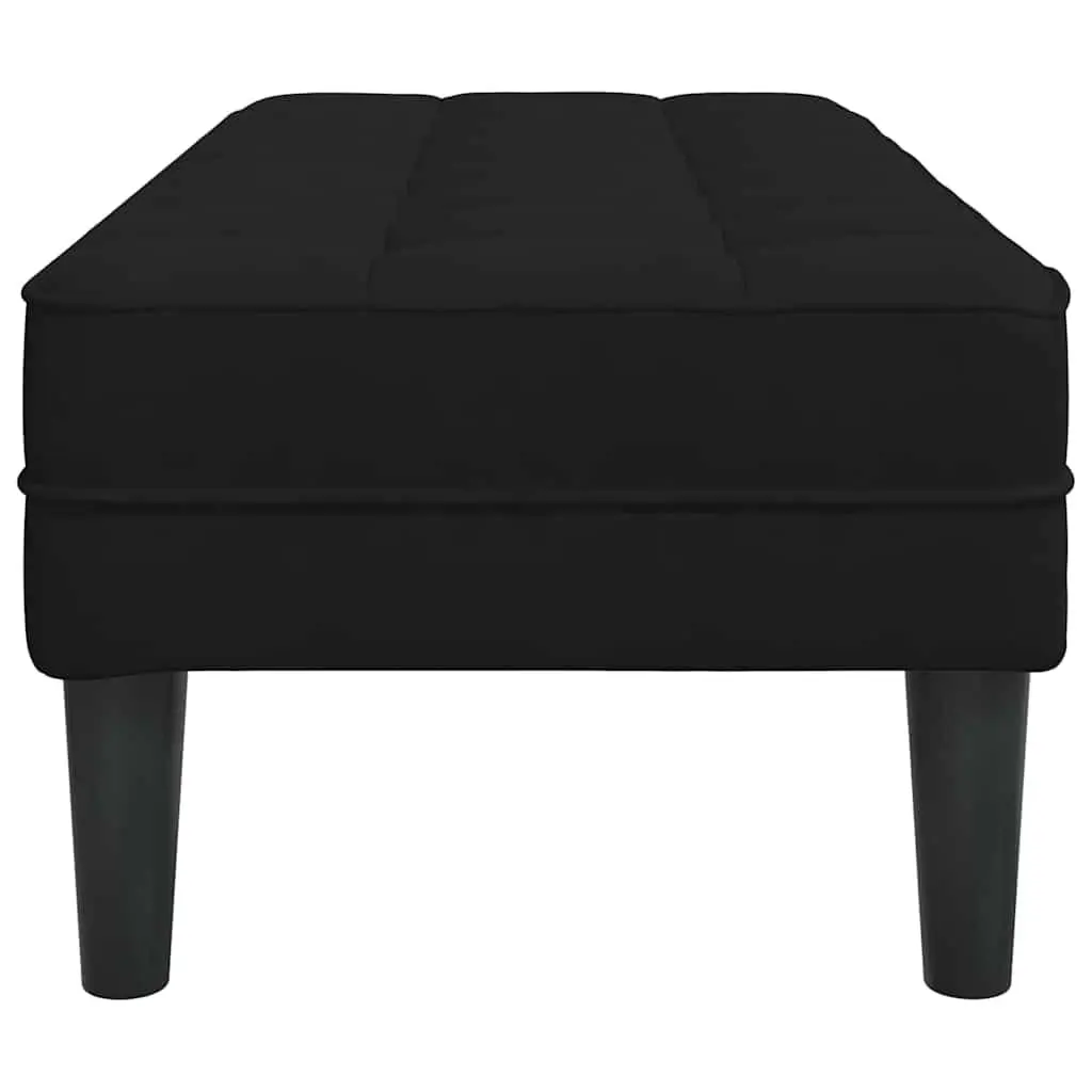 Black Velvet Bench with Cushion Ottoman Seating Plywood Legs Modern Furniture