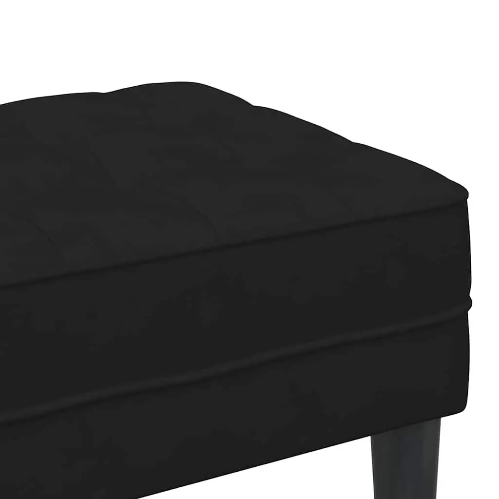 Black Velvet Bench with Cushion Ottoman Seating Plywood Legs Modern Furniture