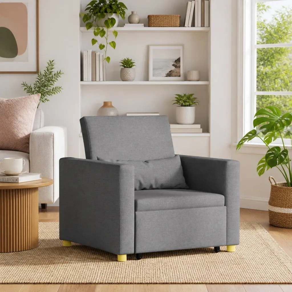 Pull Out Sofa Bed Grey 90x165x87cm 3-in-1 Convertible Armchair Recliner Fabric Steel