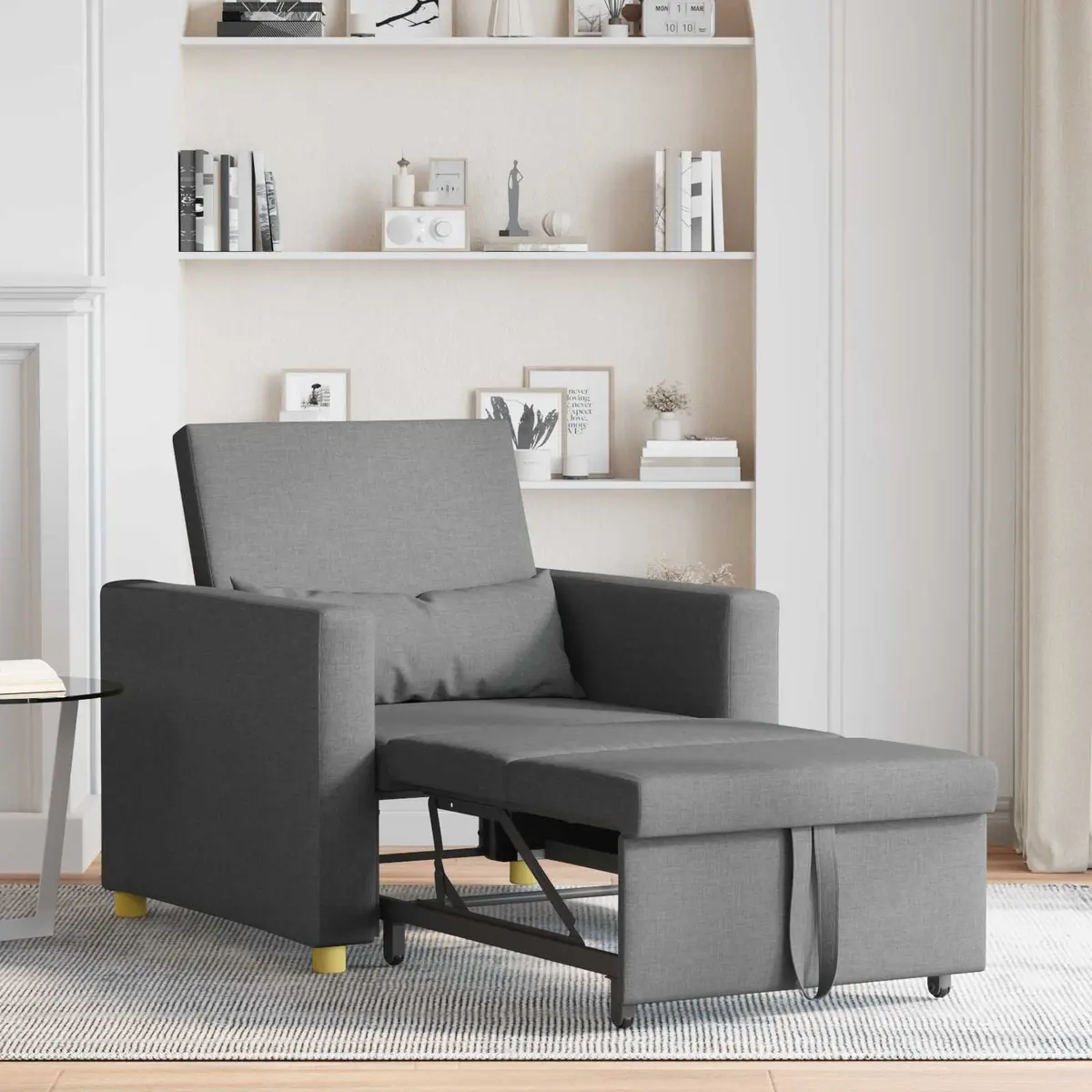 Pull Out Sofa Bed Grey 90x165x87cm 3-in-1 Convertible Armchair Recliner Fabric Steel
