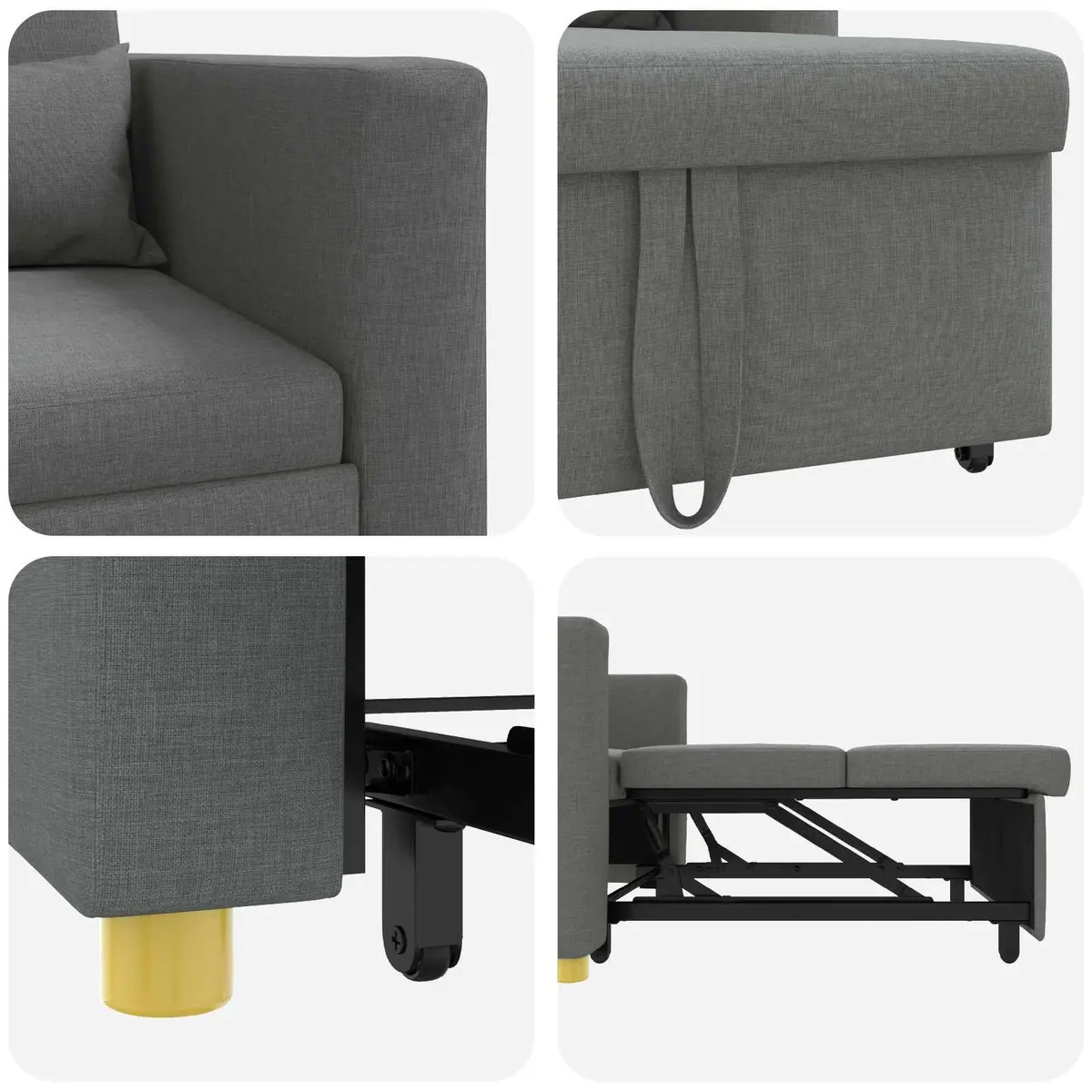 Pull Out Sofa Bed Grey 90x165x87cm 3-in-1 Convertible Armchair Recliner Fabric Steel