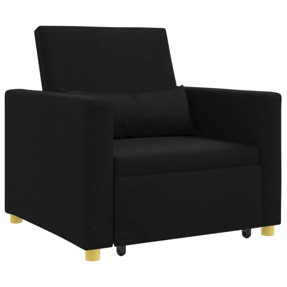 Single Sofa Bed Convertible Armchair Recliner 3-in-1 Black Fabric Steel
