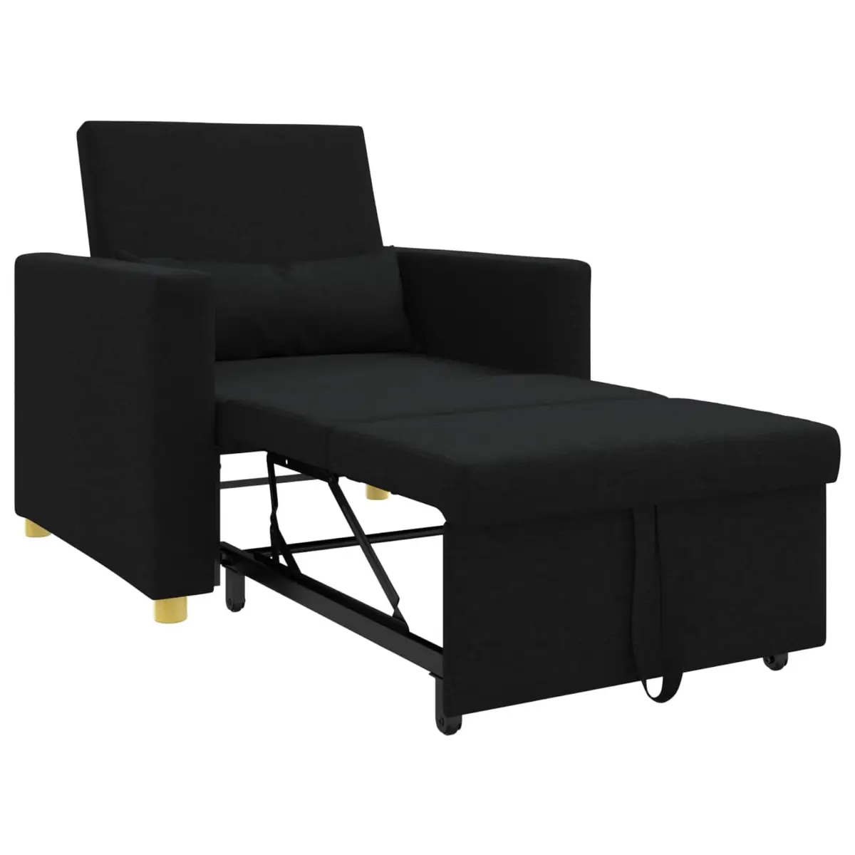 Single Sofa Bed Convertible Armchair Recliner 3-in-1 Black Fabric Steel