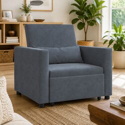 Comfortable Grey Velvet Single Sofa Bed with Wheels