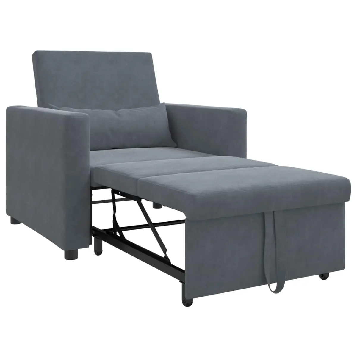 Single Sofa Bed Convertible Chair Recliner Grey Velvet 3-in-1 Adjustable Backrest Pull Out with Wheels