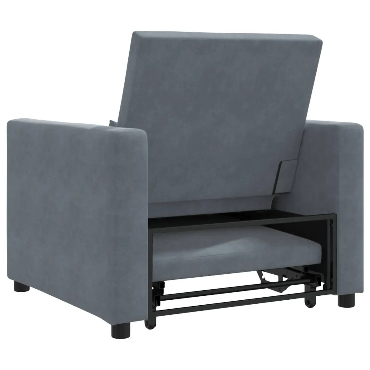 Single Sofa Bed Convertible Chair Recliner Grey Velvet 3-in-1 Adjustable Backrest Pull Out with Wheels