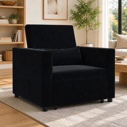 Cozy Black Velvet Sofa Bed Chair Recliner