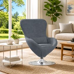 Grey Velvet Egg Chair Swivel Lounge Armchair