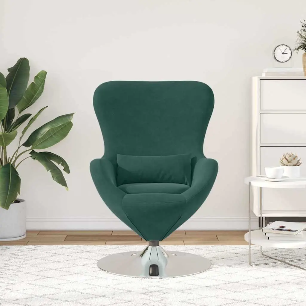 Egg Chair Modern Velvet Swivel Lounge Armchair Dark Green