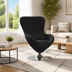 Black Velvet Egg Chair with 360-Degree Swivel Base