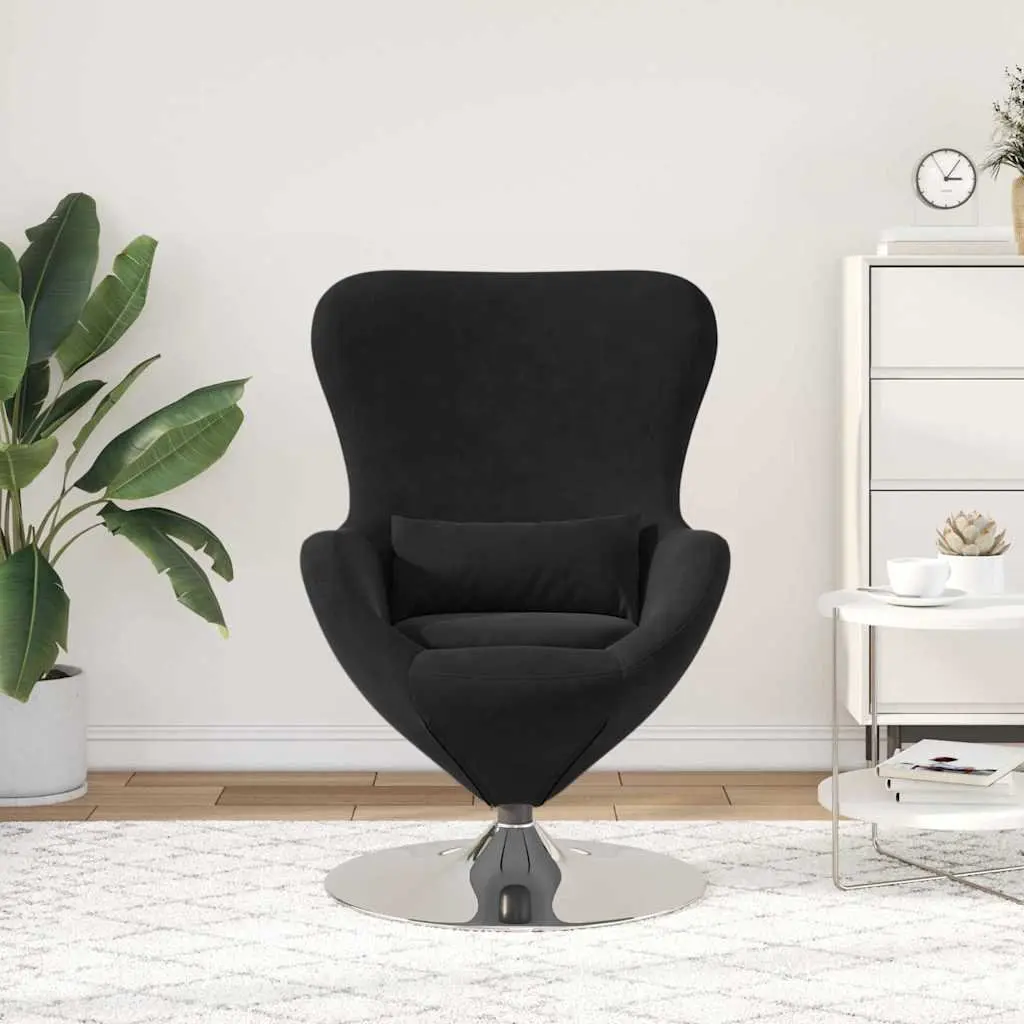 Lounge Chair Modern Black Velvet Armchair 360 Degree Swivel Base Soft Upholstery