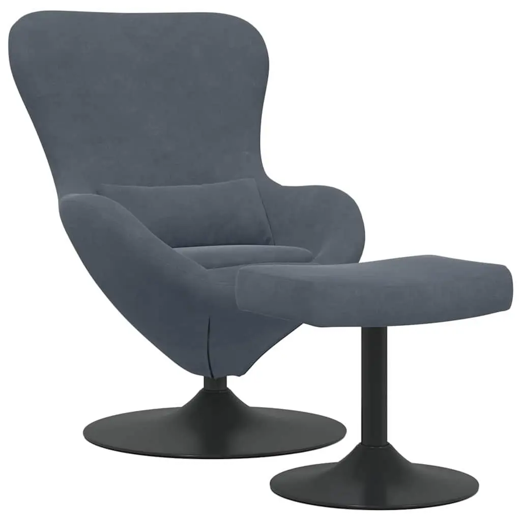 Egg Chair with Footstool Modern Grey Velvet Swivel Lounge Armchair