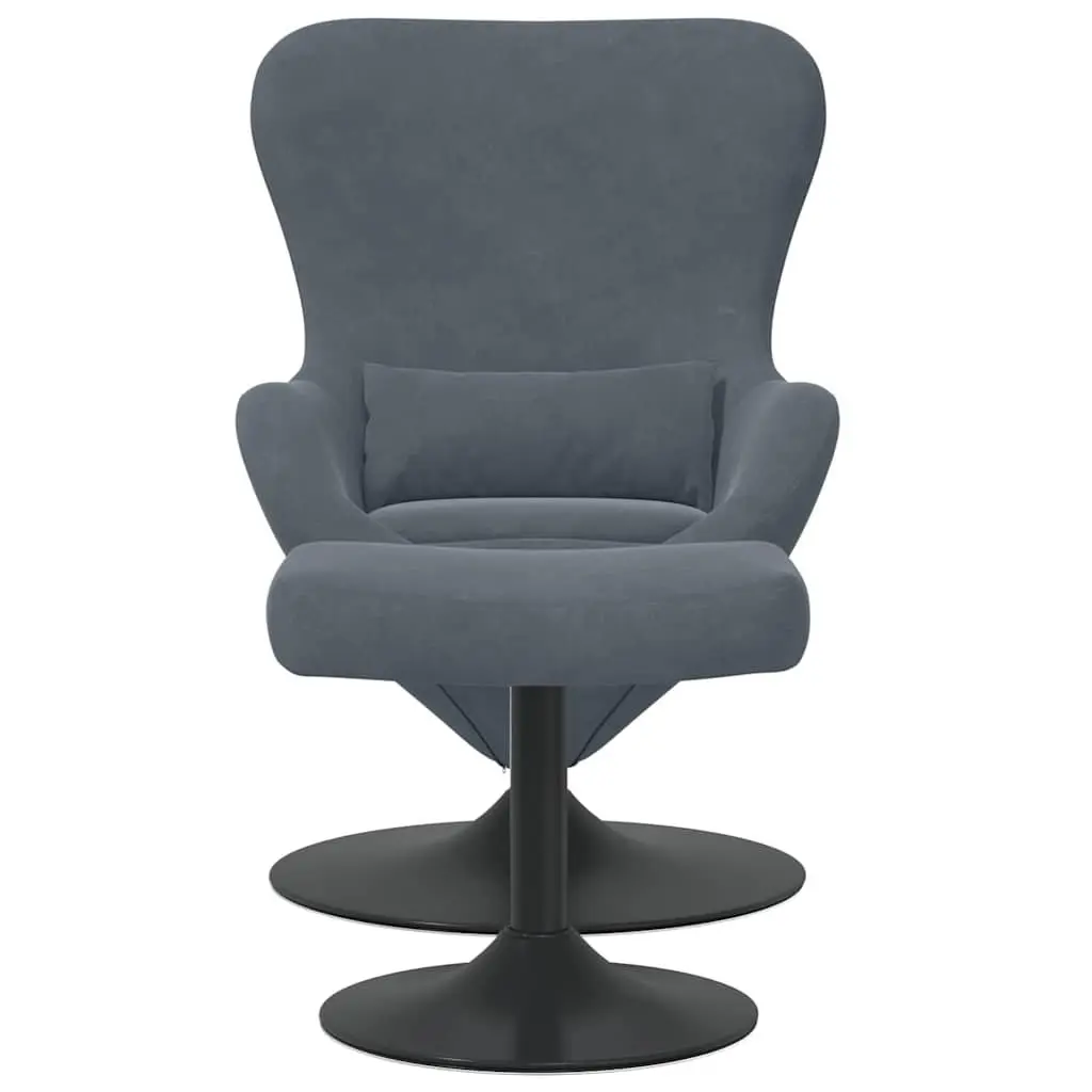 Egg Chair with Footstool Modern Grey Velvet Swivel Lounge Armchair