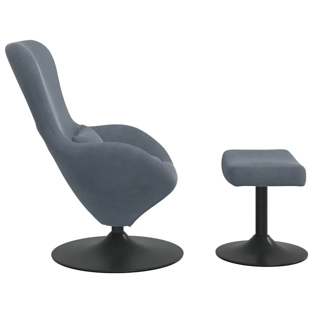 Egg Chair with Footstool Modern Grey Velvet Swivel Lounge Armchair