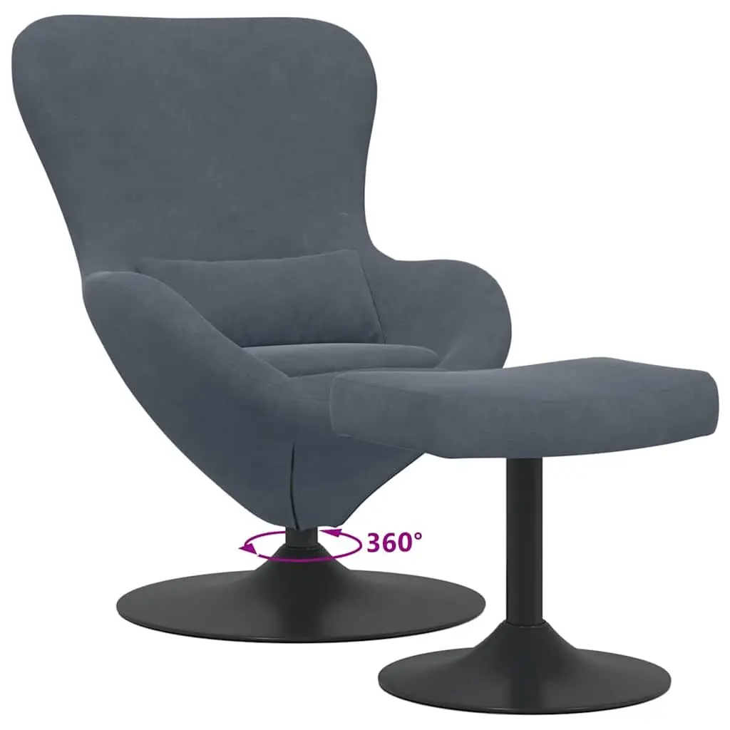Egg Chair with Footstool Modern Grey Velvet Swivel Lounge Armchair