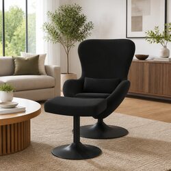 Modern Black Velvet Egg Chair with Footstool