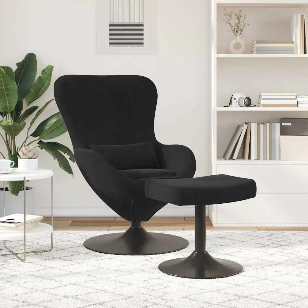 Black Velvet Egg Chair with Footstool