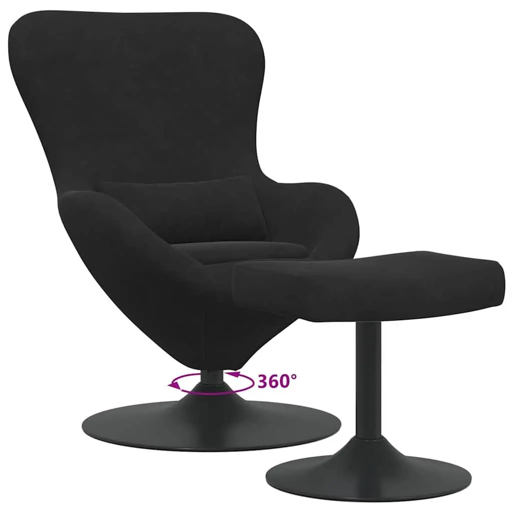 Black Velvet Egg Chair with Footstool