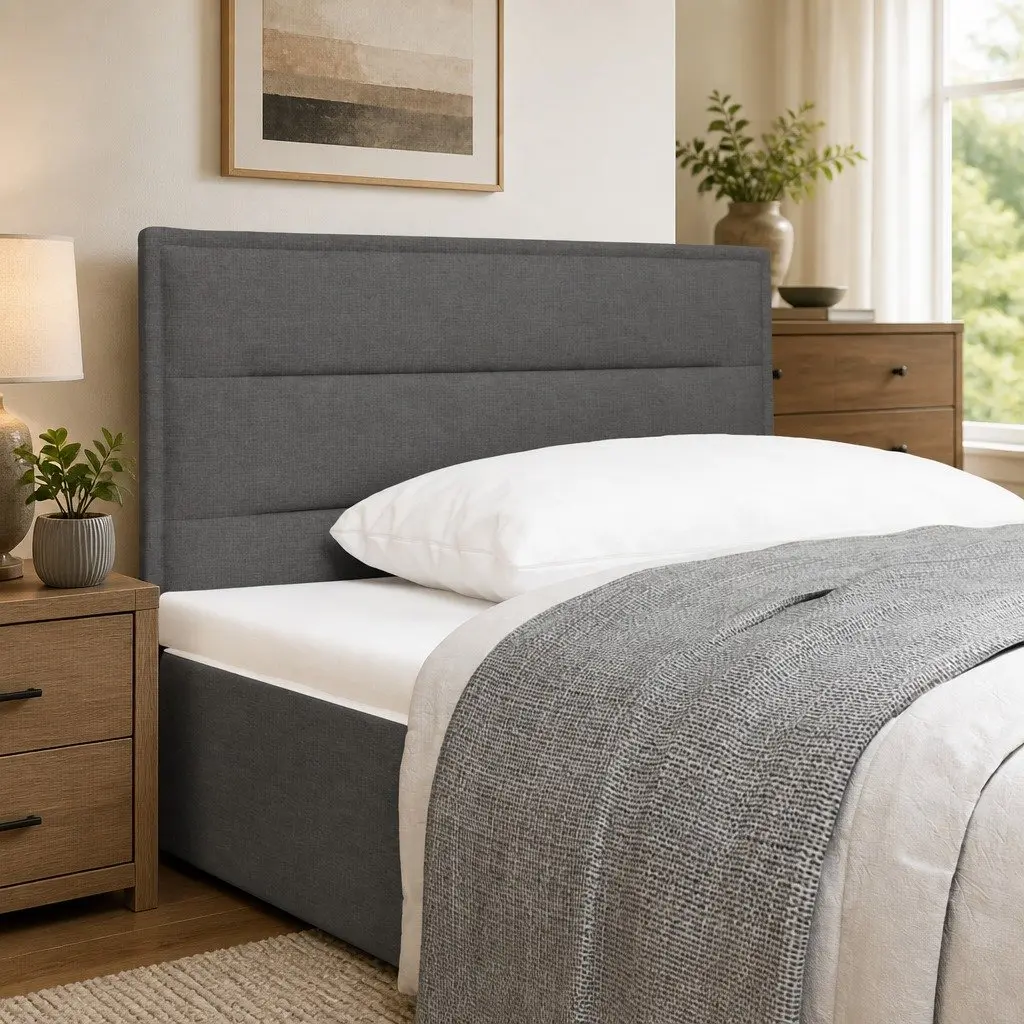 Dark Grey Fabric Headboard with Adjustable Height