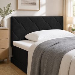 Velvet Upholstered Black Headboard 100 cm for Bedrooms